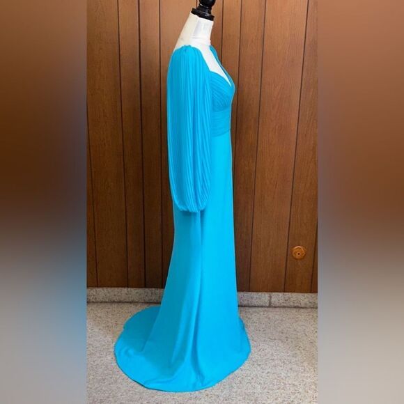 Badgley Mischka Pleated Bodice Plunge Evening Gown size 8 - Picture 13 of 16